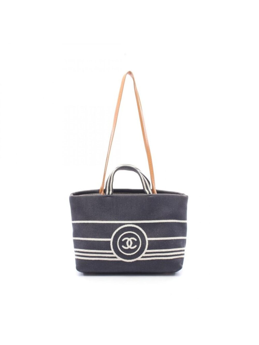 Chanel Tote CC Logo 2-Way Indigo Brown Denim Leather CC Hand Bag